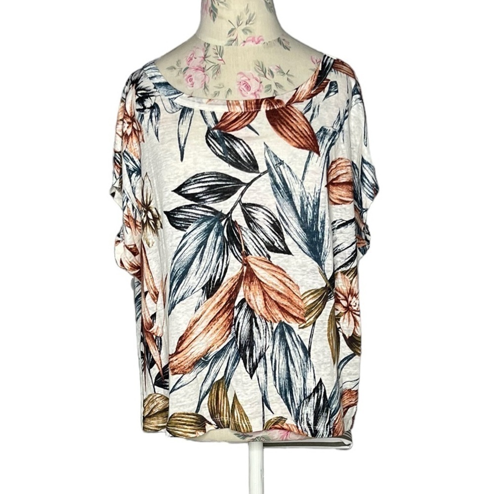 C & C California 100% Linen Blouse Top Tropical Floral, Size Large